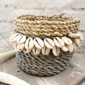 Mandje met schelpen grijsblauw