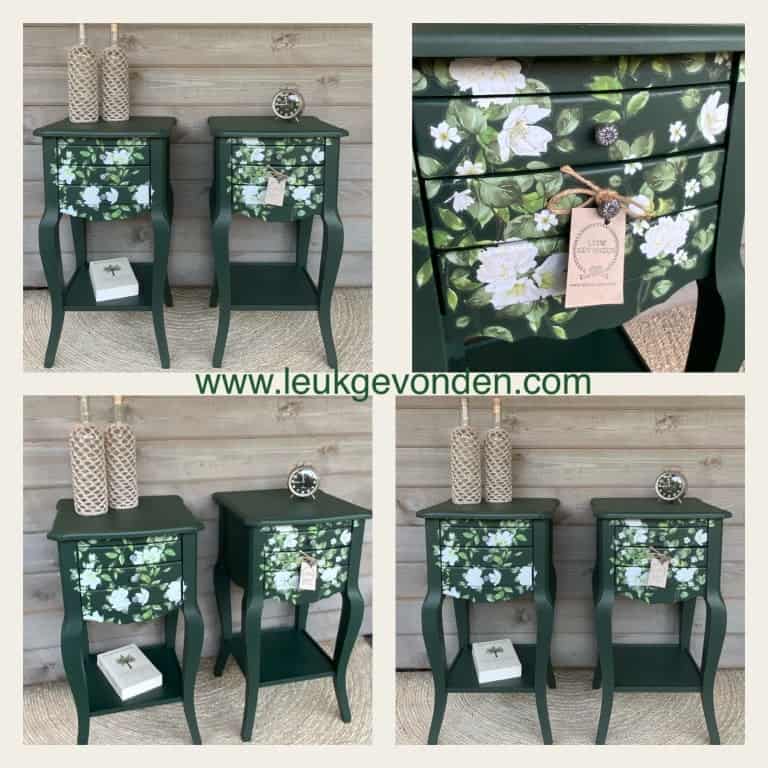 Set nachtkastjes in de kleur Manor Green van fusionpaint. Leuk Gevonden