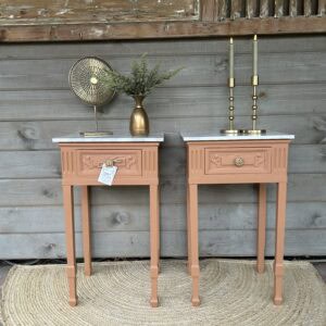 Set nachtkastjes Chestnut mare met marmerenblad